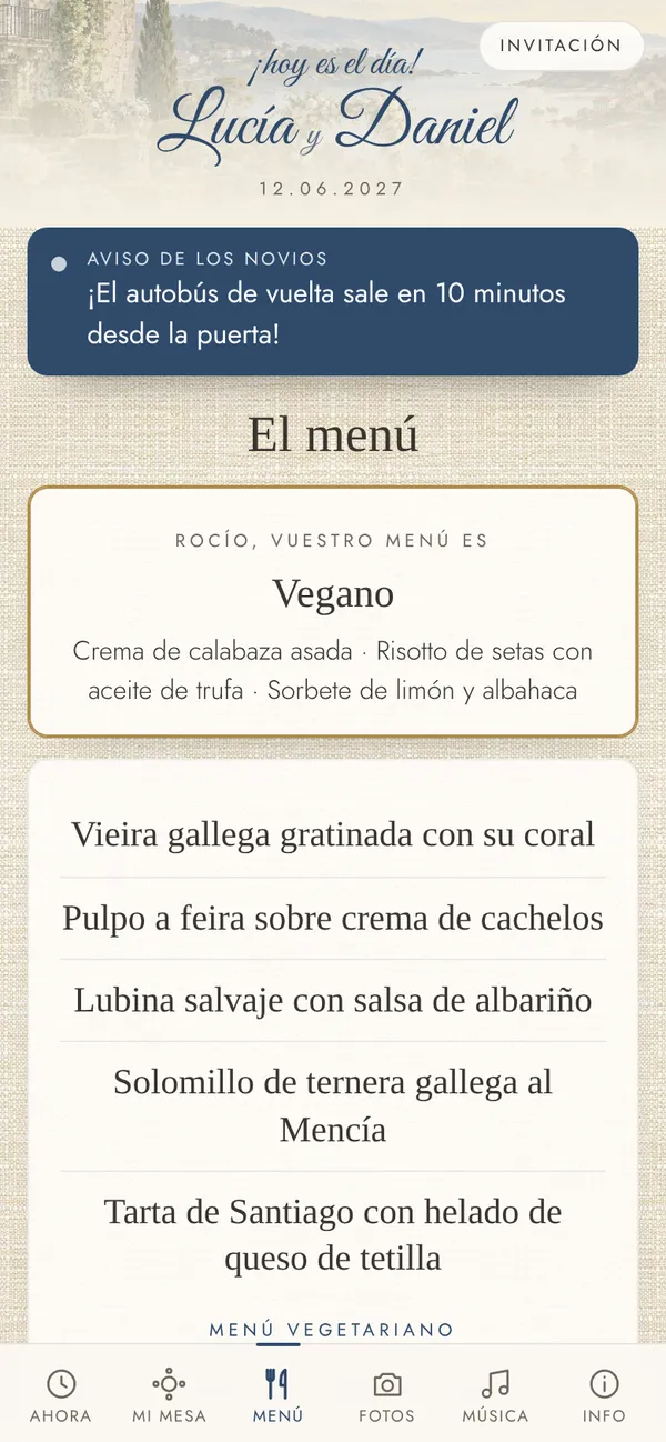 El menú con el suyo marcado